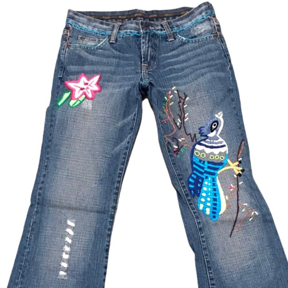 Switch Embroidered Distressed Low Rise Jeans Bird